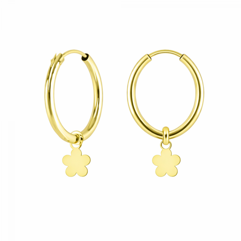 Pendientes aro con colgante flor en oro amarillo