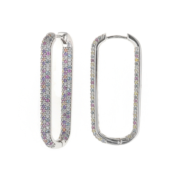 Pendientes aro circonitas multicolor en plata