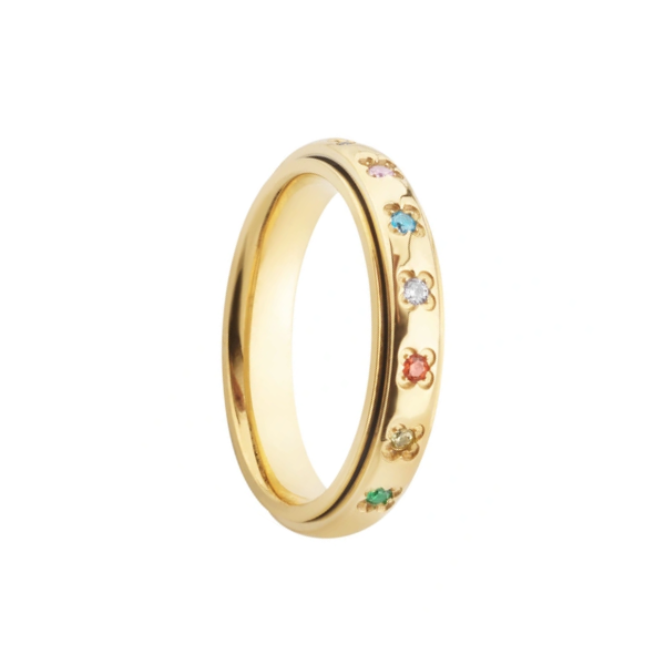 Anillo móvil circonitas acero dorado