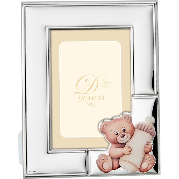 Marco oso y biberón plata bilaminada