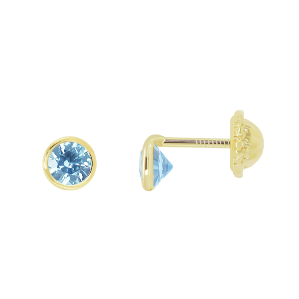 Pendientes chatón circonita azul en oro amarillo