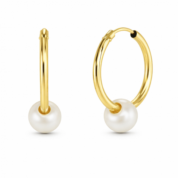 Pendientes aro con perla en oro amarillo