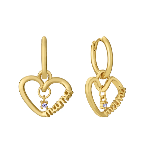 Pendientes aro con corazón "mamá" en plata dorada