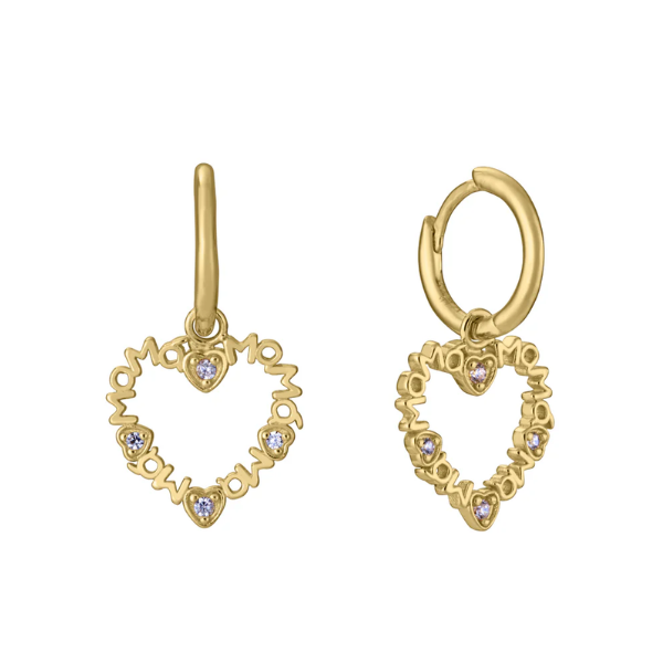 Pendientes aro con corazón "mamá" en plata dorada