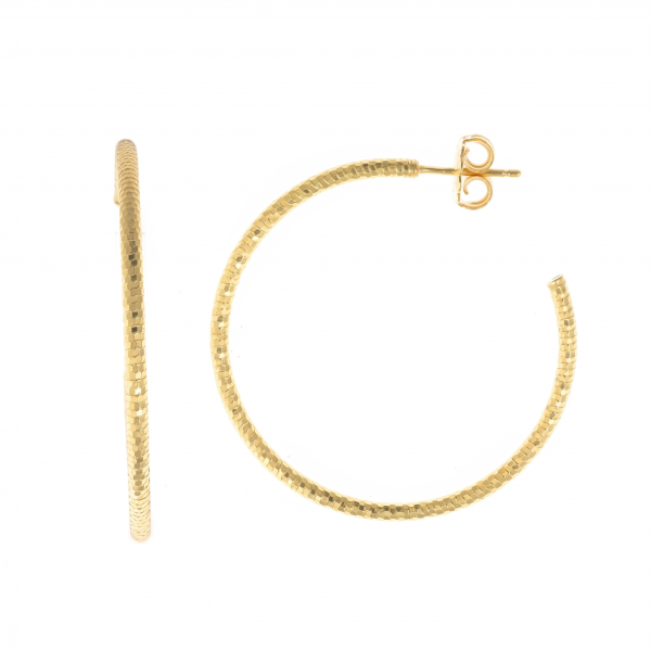 Pendientes medio aro dorado diamantado en plata