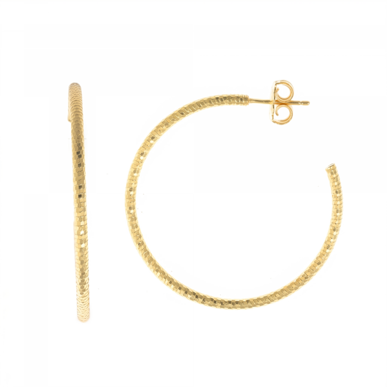 Pendientes medio aro dorado diamantado en plata