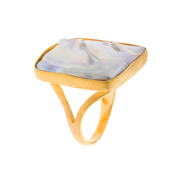 Anillo perla rectangular barroca