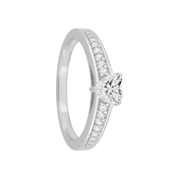 Anillo circonita corazón y medio brazo circonitas en plata rodiada primera ley