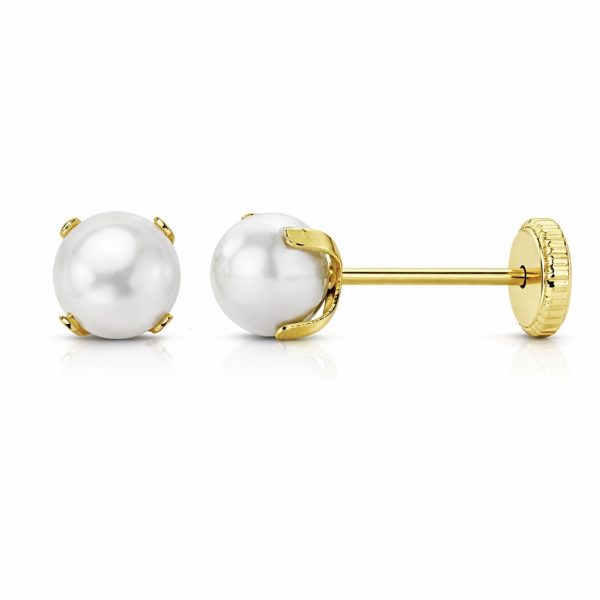 Pendientes perla cuatro garras 6 mm.