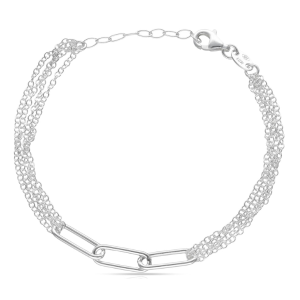 Pulsera con tres eslabones + cadenas rolot en Plata de Ley 925mm