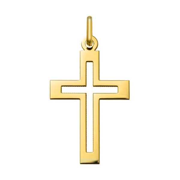 Cruz plana centro calado en oro amarillo primera ley