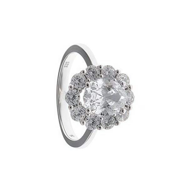 Anillo roseta circonitas blancas en plata