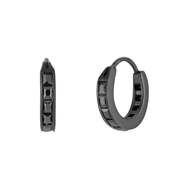 Pendientes aro para hombre con circonitas en negro