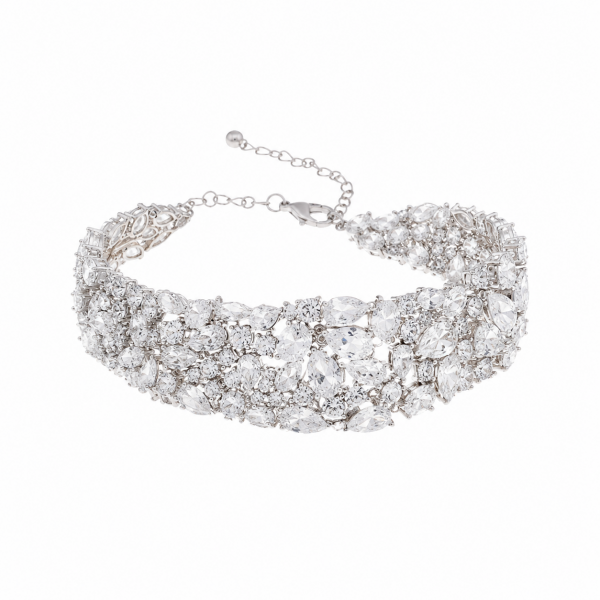 Pulsera caña circonitas en plata