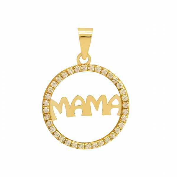 Colgante mamá redondo con circonitas en oro