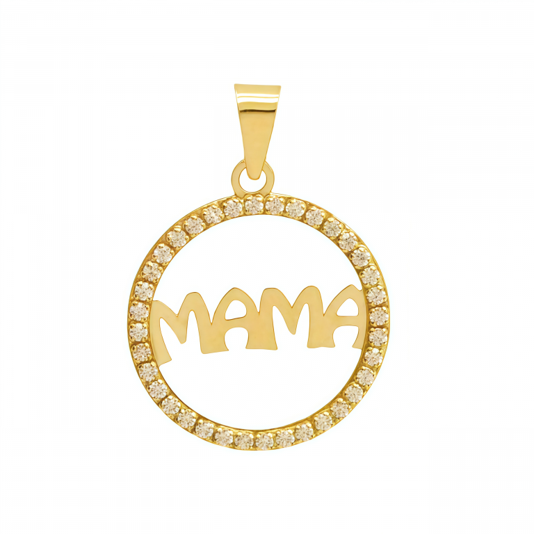 Colgante mamá redondo con circonitas en oro