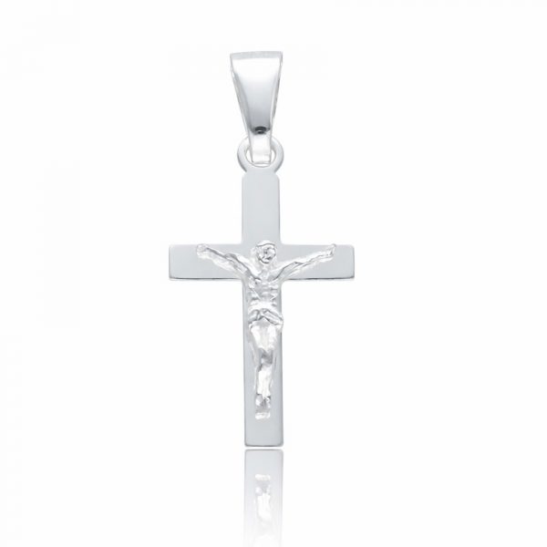 Cruz plana con cristo en plata