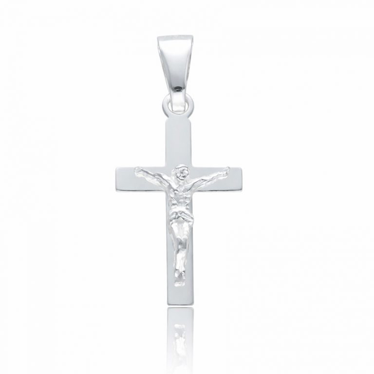 Cruz plana con cristo en plata