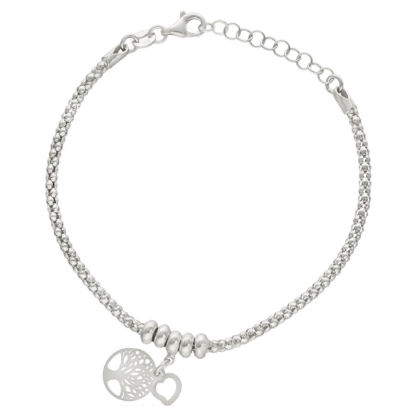 Pulsera árbol de la vida y corazón en plata primera ley