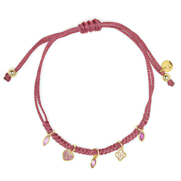 Pulsera hilo con varios motivos en plata dorada