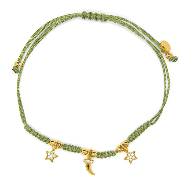 Pulsera hilo con varios motivos en plata dorada