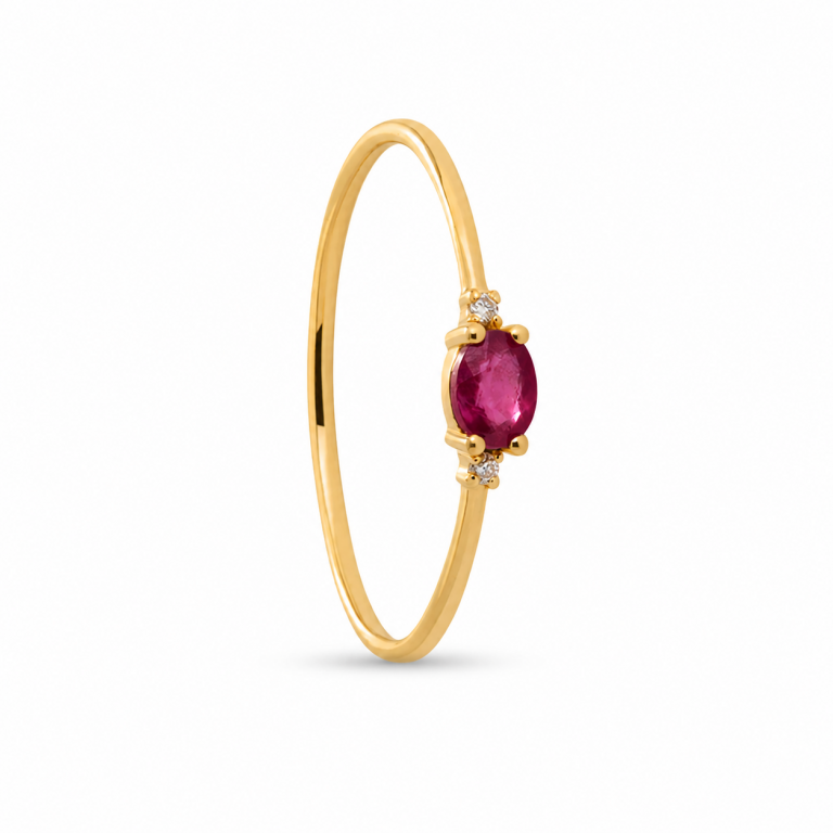 Anillo rubí y diamante en oro amarillo 18 ktes.
