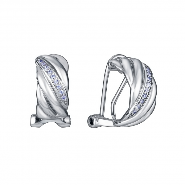 Pendientes con circonitas y cierre omega en plata