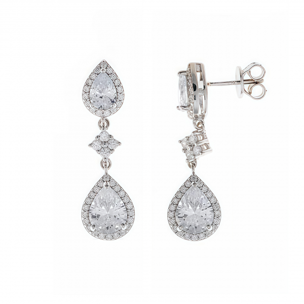 Pendientes novia doble lágrima en plata