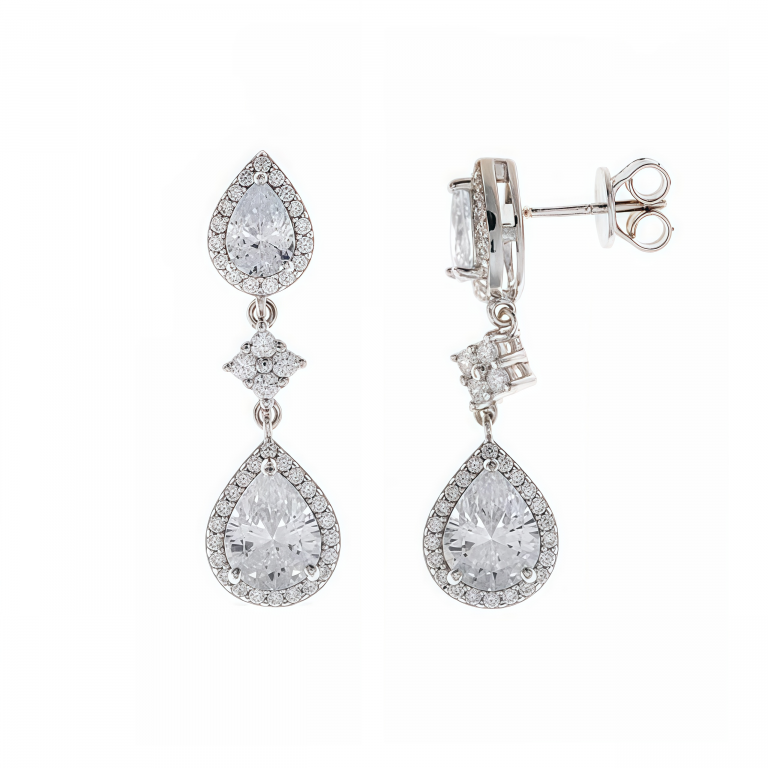 Pendientes novia doble lágrima en plata