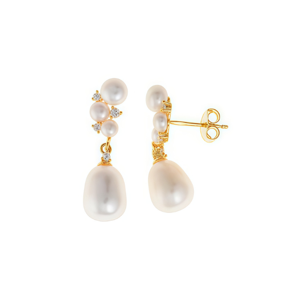 Pendientes cascada perlas y circonitas
