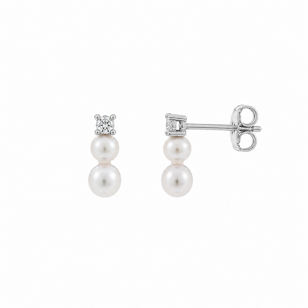 Pendientes dos perlas y circonita en plata