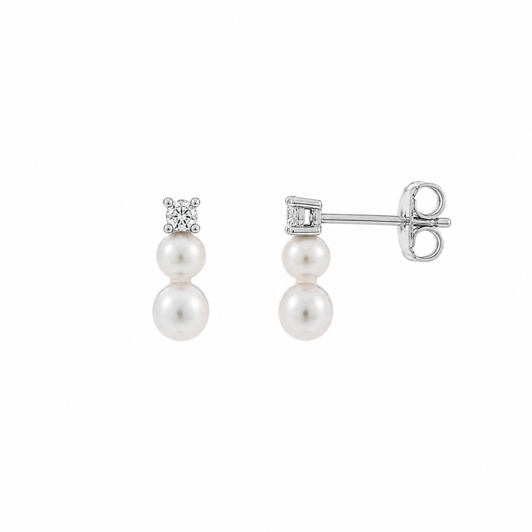 Pendientes dos perlas y circonita en plata