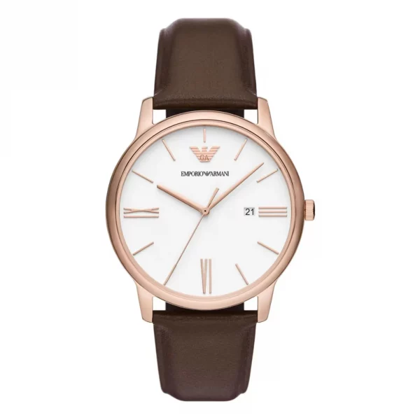 Reloj hombre Armani con correa piel marrón y esfera blanca