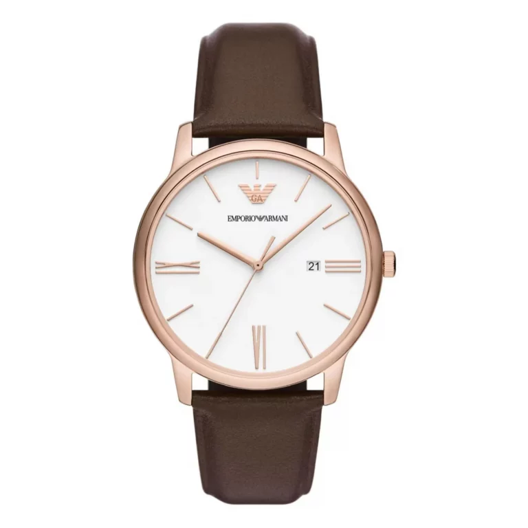 Reloj hombre Armani con correa piel marrón y esfera blanca