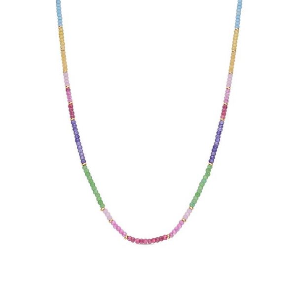 Gargantilla piedras multicolor y abalorios plata dorada