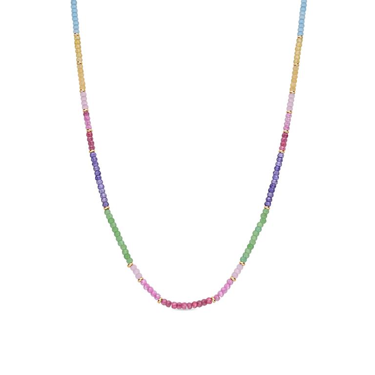 Gargantilla piedras multicolor y abalorios plata dorada