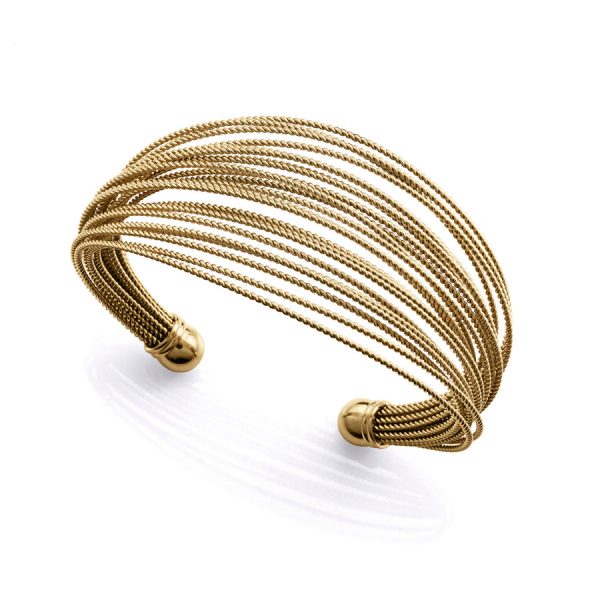 Pulsera rígida multiples hilos en acero dorado