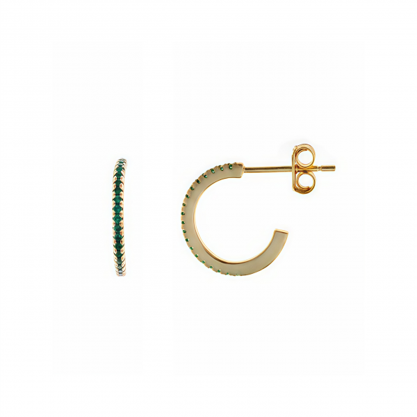 Pendientes circonitas verdes en plata dorada