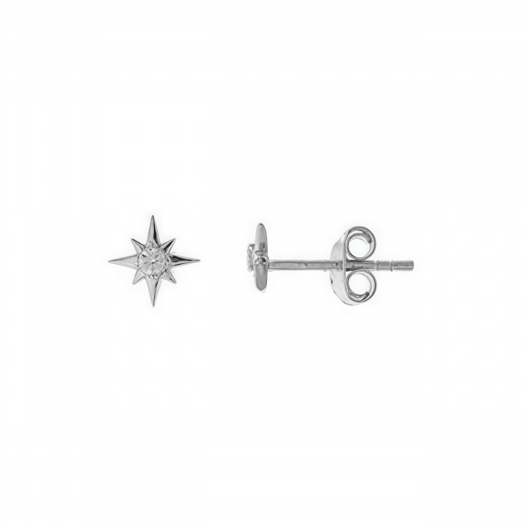 Pendientes estrella polar circonita blanca en plata
