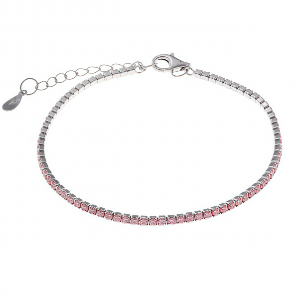 Pulsera circonitas color rosa en plata