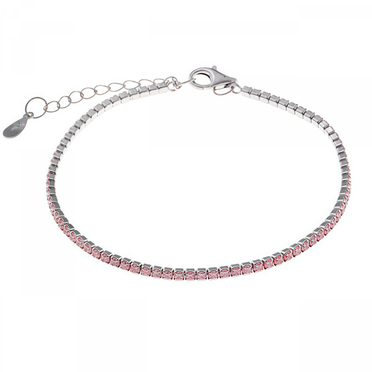Pulsera circonitas color rosa en plata