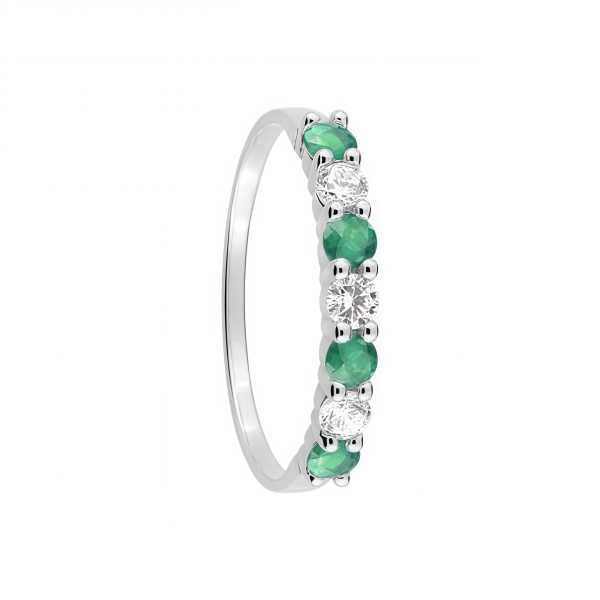 Anillo circonitas verdes y blancas en plata