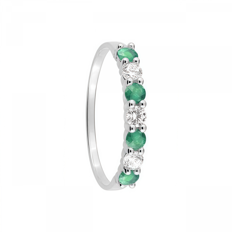 Anillo circonitas verdes y blancas en plata