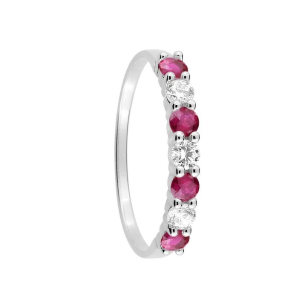Anillo circonitas rojas y blancas en plata