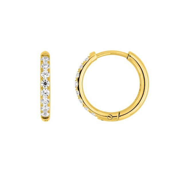 Pendientes aro con circonitas en acero dorado