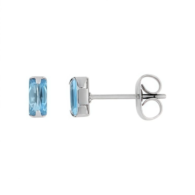 Pendientes circonita baguette azul en acero