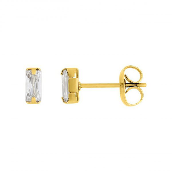 Pendientes circonita baguette en acero dorado