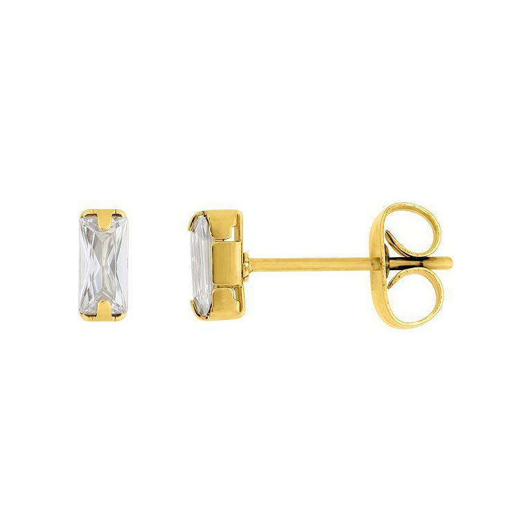 Pendientes circonita baguette en acero dorado