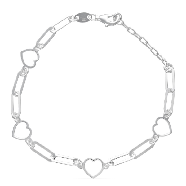 Pulsera corazones y eslabones en plata