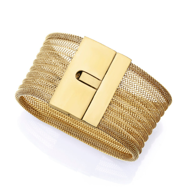 Pulsera ancha en acero dorado